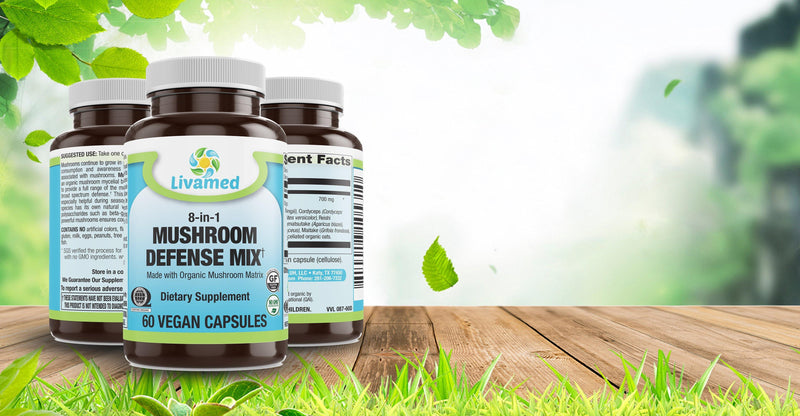 Livamed - Mushroom Defense Mix Veg Caps - 8 in 1 Blend Made with Organic Mushroom Complex 60 Count - Vitamins Emporium