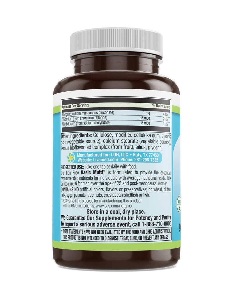 Livamed - Iron Free Basic Multi® Veg Tabs 90 Count - Vitamins Emporium