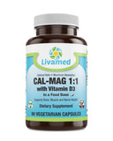 Livamed - Cal-Mag 1:1 with Vitamin D3 Veg Caps  90 Count - Vitamins Emporium