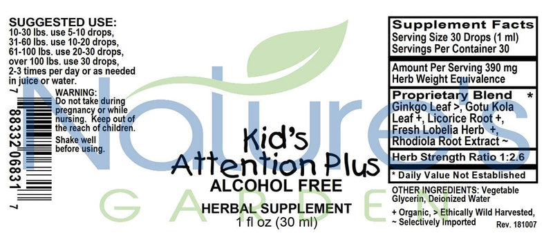 Kid's ATTENTION PLUS - 1 oz Liquid Herbal Formula