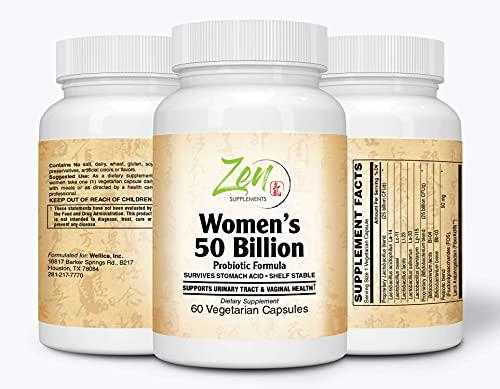Zen Supplements - Womens 50 Billion CFU Probiotic Formula - Supports Urinary and Vaginal Health with Lactobacilli & Bifado Blended Strains Survives Stomach Acid, Shelf Stable 60-Vegcaps