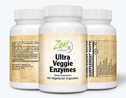 Zen Supplements - Ultra Veggie Enzymes for Vegetarians and Vegans - Promotes Digestion of Vegetables, Beans and Carbohydrates to Help Reduce Occasional Gas and Bloating 60-Vegcaps