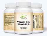 Zen Supplements - Vitamin D-3 5000 IU 100-Softgel - Supports Healthy Muscle Function, Bone Health & Immune Support