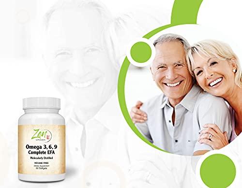 Zen Supplements - Omega 3-6-9 - Sourced from Deep Sea Fish, Flax Seed & Borage Oils. Purified with Molecular Distillation - Supports Heart and Circulatory Health 60-Softgel