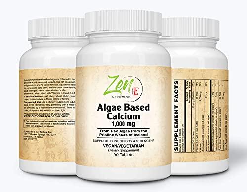 Algae Based Calcium, with Magnesium, Vegan D3 & Vegan K2 90 Tabs - Plant-Based Calcium Supplement with Magnesium, Boron, Promotes Bone Strength - All Natural Ingredients to be Highly Absorbable