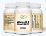 Zen Supplements - Vitamin D-3 2000 IU 100-Softgel - Supports Healthy Muscle Function, Bone Health & Immune Support