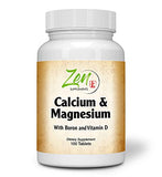 Zen Supplements - Hi Potency Calcium & Magnesium with D3 & Boron for Enhanced Absorption, Supports Bone Health & Bone Density 100-Tabs