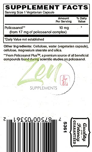 Zen Supplements - Policosanol 10 Mg - Antioxidant Supplement Supports Lower Cholesterol & Healthy Circulation 30-Vegcaps