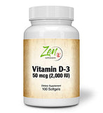 Zen Supplements - Vitamin D-3 2000 IU 100-Softgel - Supports Healthy Muscle Function, Bone Health & Immune Support