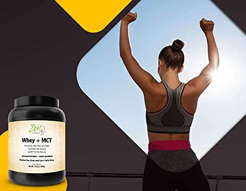 Zen Supplements - Whey Protein + MCT Powder & 15g Protein per Serving - Keto Protein with 2g Net Carbs – Low Carb Meal Replacement Food 409g-Powder