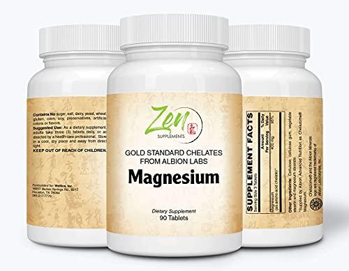 Zen Supplements - Magnesium Albion Chelates 400mg - Promotes Increased Energy for Muscle Functions, Supports Calmness & Relaxation, Coronary Functions, & Bone Density, & Supports Digestion 90-Tabs
