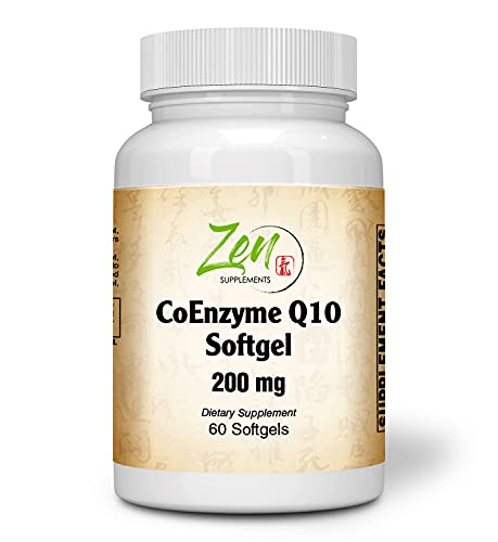 Zen Supplements - Coenzyme Q10 200 Mg - CoQ10 Ubiquinone Antioxidant Supports Heart Health Including Cholesterol & Blood Pressure, Neurological Function & Cellular Energy 200 Mg 60-Softgel