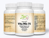 Vita-Min 75 Iron Free Plus Chelated Minerals - B6 Vitamins, Super B Complex - Balance of Nature Fruit and Vegetables  60 Tab
