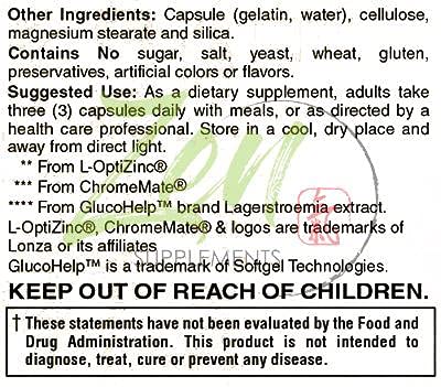 Zen Supplements - Glucose Support with ChromeMate®, GlucoHelp®, Vanadyl, & Herbs: Ginkgo Biloba, Bilberry, Gymnema, Milk Thistle, Artichoke & Fenugreek 60-Caps