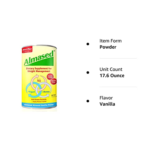 Almased Vanilla Meal Replacement Shake - Low-Glycemic High Plant Base Protein Powder- Nutritional Weight Health Support Supplement - Vanilla Flavor - 17.6 oz (1.1 Pound (2 Pack))
