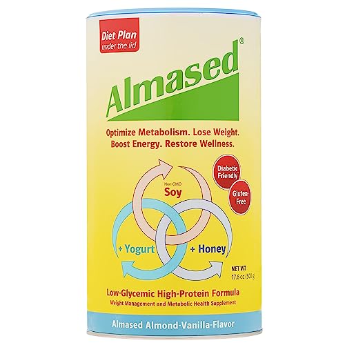 Almased Protein Powder for Weight Loss Kit for Men & Women, Natural Meal Replacement Shake for Weight Loss, Supplement, 24 Grams of Protein Per Serving (Almond Vanilla Flavor, 3 Cans @ 17.6 oz ea + Scoop)