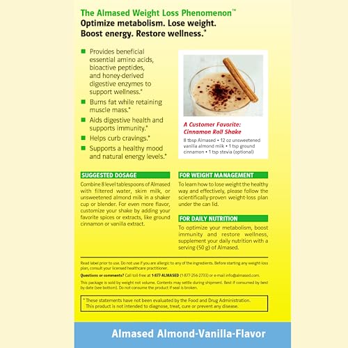 Almased Vanilla Meal Replacement Shake - Low-Glycemic High Plant Base Protein Powder- Nutritional Weight Health Support Supplement - Vanilla Flavor - 17.6 oz (1.1 Pound (1 Pack))