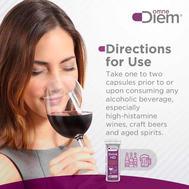 OmneDiem Drink HD Dietary Supplement: Natural Histamine Neutralizing & Digesting Enzyme – Diamine Oxidase DAO, 20 Capsules