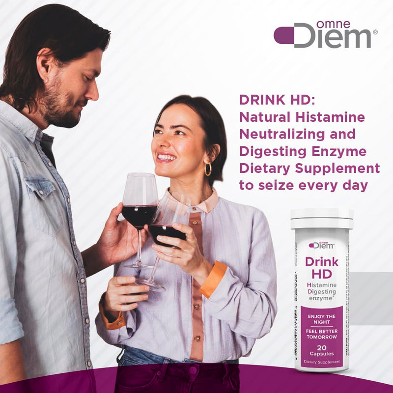 OmneDiem Drink HD Dietary Supplement: Natural Histamine Neutralizing & Digesting Enzyme – Diamine Oxidase DAO, 20 Capsules