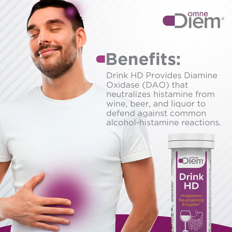 OmneDiem Drink HD Dietary Supplement: Natural Histamine Neutralizing & Digesting Enzyme – Diamine Oxidase DAO, 20 Capsules