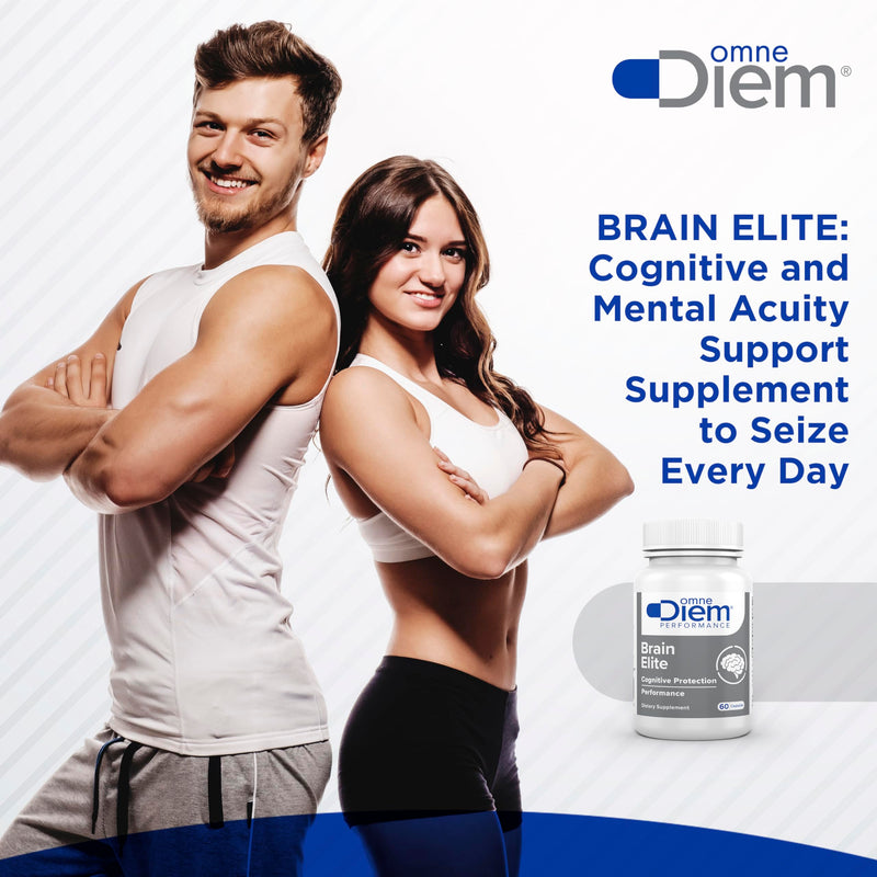 Omne Diem Brain Elite Capsules - Citicoline & Vitamin B12 Supplement for Cognition, Memory & Focus - with Patented Sesame Extract to Support Brain Cell Metabolism - Improved Sports Performance - 60ct