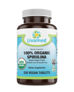 Livamed - 100% Organic Spirulina 500 mg Veg Tabs 250 Count - Vitamins Emporium