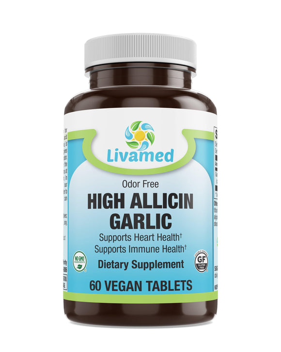 Livamed - High Allicin Garlic 500 mg Odor Free Veg Tabs 60 Count - Vitamins Emporium