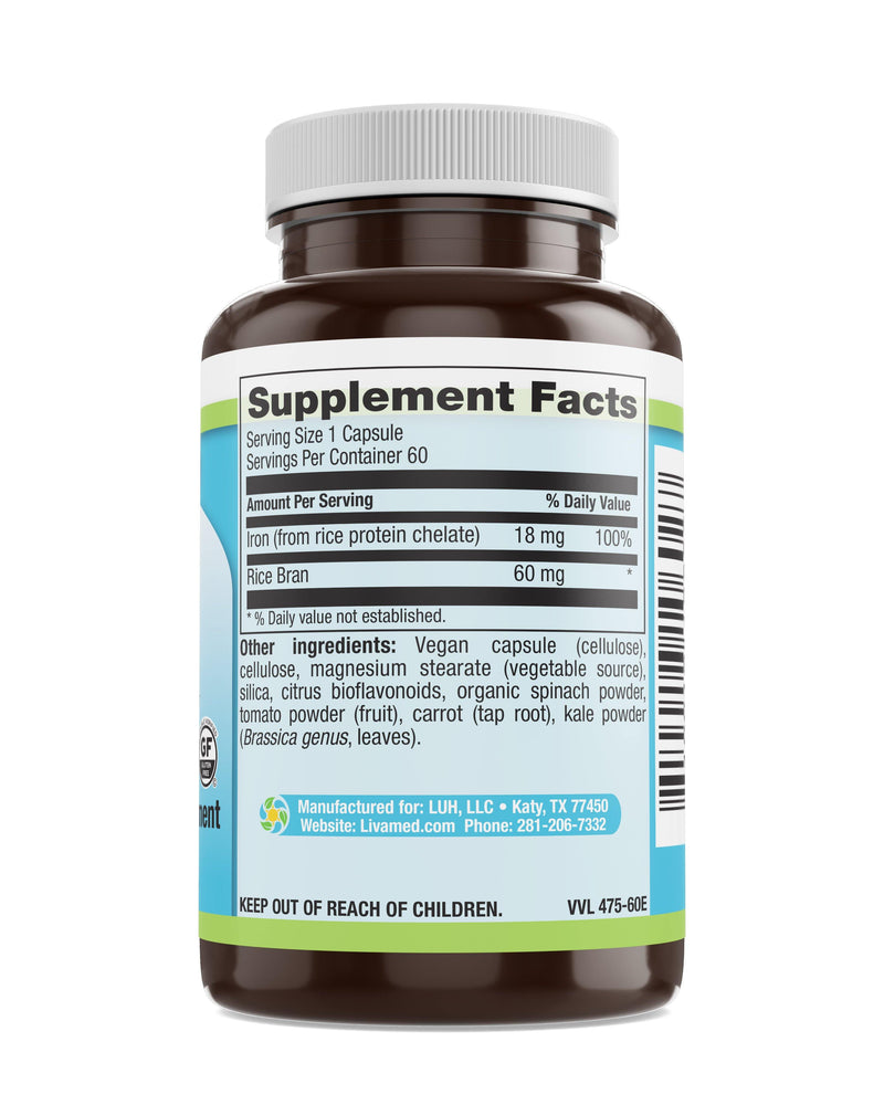 Livamed - Iron Veg Caps - Whole Food Essentials   60 Count - Vitamins Emporium