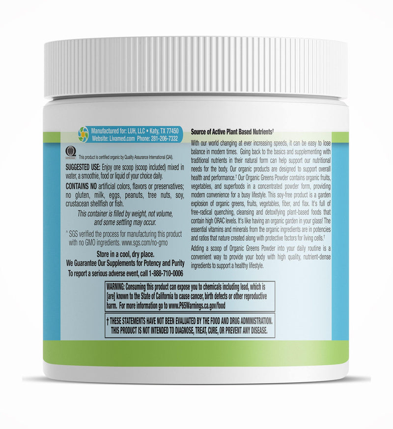 Livamed - Organic Greens Powder Soy Free 5.8 oz Count - Vitamins Emporium