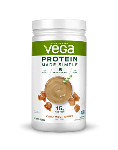Vega Protein Made Simple - Caramel Toffee (10 Servings), 9.1 Ounce - Delicious Plant Based Healthy Vegan Protein Powder - Stevia Free, Dairy Free, Gluten Free, Non Gmo, No Gums