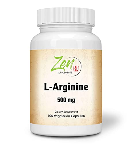 Zen Supplements - L-Arginine 500 Mg W/ B-6 for Energy Production, Heart Health, Muscle Growth Metabolism & NO Booster 100-Vegcaps