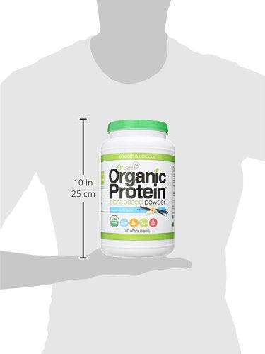 Orgain Organic Plant Based Protein Powder, Vanilla Bean - Vegan, Low Net Carbs, Non Dairy, Gluten Free, Lactose Free, No Sugar Added, Soy Free, Kosher, Non-GMO, 2.03 Pound (Packaging May Vary)