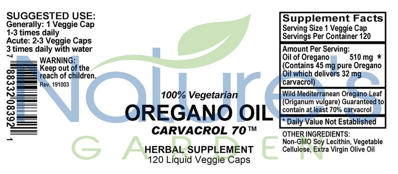 Oregano Oil - 120 Liquid Veggie Caps with 510mg Mediterranean Oil of Oregano