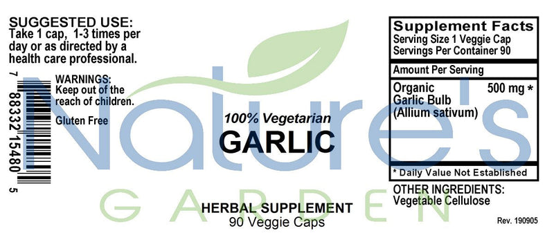 Garlic - 90 Veggie Caps with 500mg Organic Garlic Allium Sativum