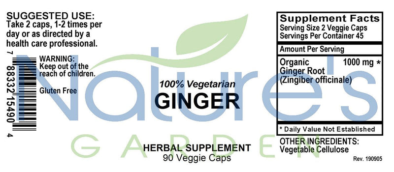 Ginger - 90 Veggie Caps with 1000mg Organic Ginger Root