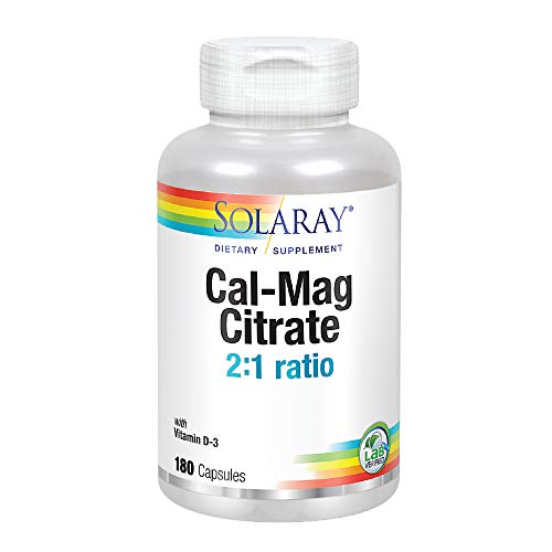 Solaray Calcium & Magnesium Citrate 2:1 Ratio w/Vitamin D-3 | Healthy Bones, Muscle & Nervous System Support | High Absorption | 180 Capsules
