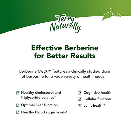 Terry Naturally Berberine - 60 Capsules - Metabolic Support Supplement, Heart, Cholesterol, Triglyceride Balance, Blood Sugar, Liver, Cellular, Joint Health - Non-GMO, Vegan, Gluten-Free, 60 Servings