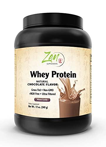 Zen Supplements - Organic Grass Fed Whey Protein 19g Per Serving Keto Friendly - Chocolate 12 Oz-Powder