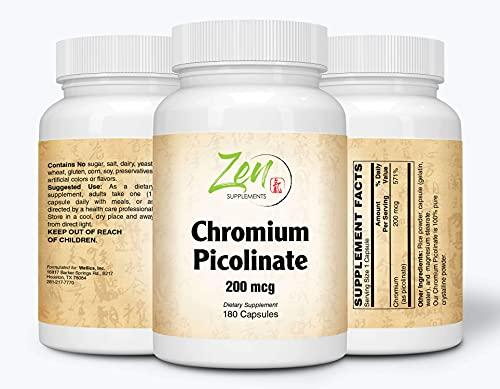 Zen Supplements - Chromium Picolinate 200 Mcg - Support for Healthy Lipid and Glucose Metabolism 180-Caps