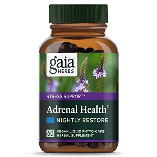 Gaia Herbs Adrenal Health Nightly Restore, Vegan Liquid Capsules, 60 Count - Calming Sleep and Stress Support, Ashwagandha, Reishi, Cordyceps, Lemon Balm