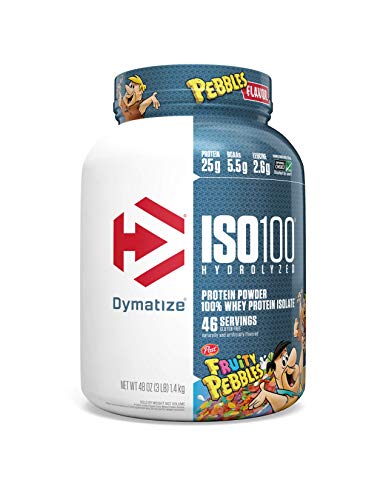 Dymatize ISO100 Hydrolyzed Protein Powder, 100% Whey Isolate Protein, 25g of Protein, 5.5g BCAAs, Gluten Free, Fast Absorbing, Easy Digesting, Fruity Pebbles, 3 Pound