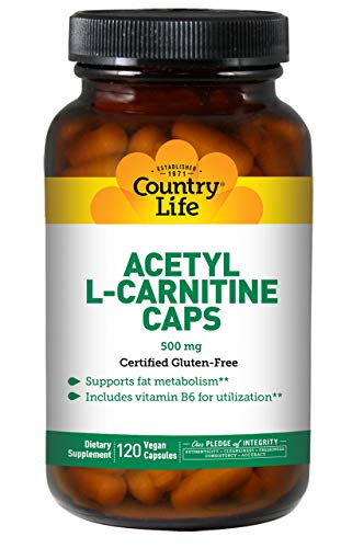 Country Life Acetyl L-Carnitine Caps - 120 Vegan Capsules - Supports Fat Metabolism - Vitamin B6 for Utilization