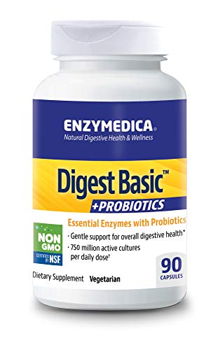 Enzymedica, Digest Basic + Probiotics, Supports Digestion and Helps Ease Occasional Gas and Bloating, 750 Million CFU, Vegetarian, Non-GMO, 90 Capsules (90 Servings)