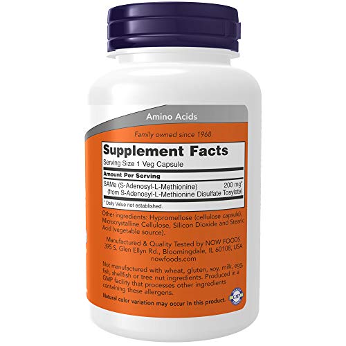 NOW Supplements, SAMe (S-Adenosyl-L-Methionine)200 mg, Nervous System Support*, 120 Veg Capsules