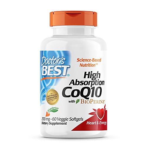 Doctor's Best High Absorption CoQ10 with BioPerine, Vegetarian, Gluten Free, Naturally Fermented, Heart Health & Energy Production, 200 mg 60 Veggie Softgels