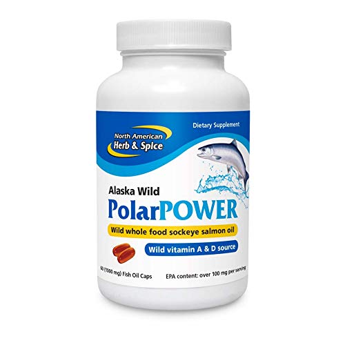 North American Herb & Spice PolarPower - 60 Fish Oil Capsules - Supports Heart Health - Omega-3 EPA/DHA, Vitamin A, Vitamin D - Made from Wild Alaskan Sockeye Salmon - Non-GMO - 30 Servings