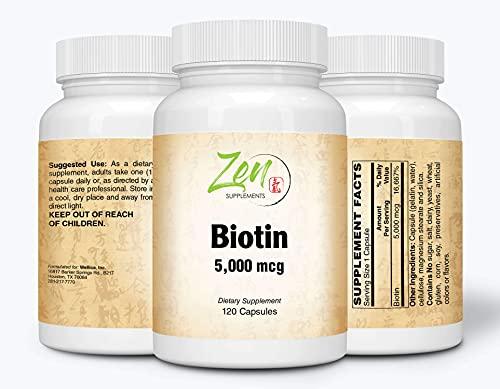 High Potency Biotin - 5,000mcg, USP Grade Biotin Supplement for Women and Men - Best Biotin Supplements for Hair Growth, Strong Nails Growth & Vibrant Glowing Skin - Non-GMO & Gluten Free - 120 Cap