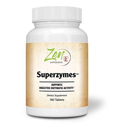 Zen Supplements - Superzymes Multi-Enzyme Formula containing Pepsin, Bromelain, Papain, Pancreatin, & Betaine HCL 180-Tabs