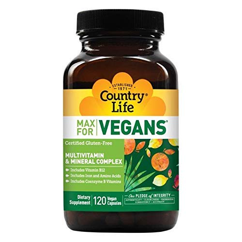 Country Life Max for Vegans - 120 Vegan Capsules - May Help Support Overall Health and Well-Being - Contains Vitamin B12, Iron, Amino Acids, and Coenzyme B Vitamins - Gluten-Free