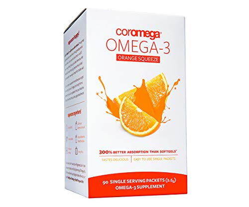 Coromega Omega 3 Fish Oil Supplement, 650mg of Omega-3s with 3X Better Absorption Than Softgels, Orange Flavor, 90 Single Serve Squeeze Packets